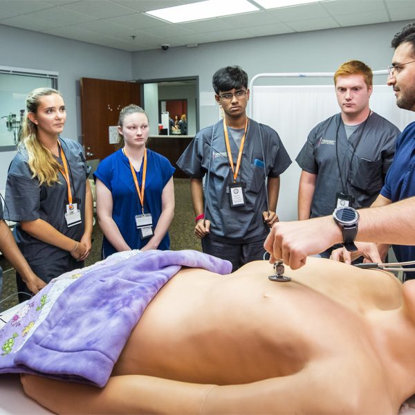 Students at a SSTRIDE Summer Institute learn about patient encounters at the FSU College of Medicine Clinical Learning Center. (Colin Hackley/FSU College of Medicine)