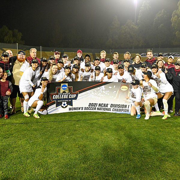 FSU won the program's third national championship, topping Brigham Young University 4-3 in a penalty kick shootout at the College Cup in Santa Clara. The Seminoles also won NCAA titles in 2014 and 2018. Photo courtesy of Larry Novey.