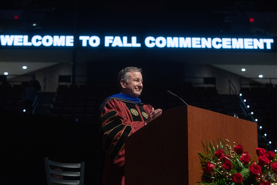 President Richard McCullough presided over the commencement ceremonies for the first time since becoming the university’s 16th president on Friday, December 10, 2021, at the Donald L. Tucker Civic Center. (FSU Photography Services)