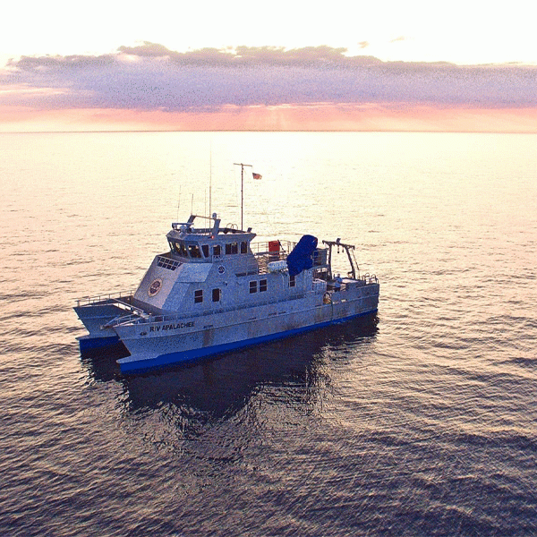 The R/V Apalachee, , a 63-foot research vessel docked at the FSU Coastal and Marine Laboratory, at sea. (Courtesy of the FSU Coastal and Marine Laboratory)