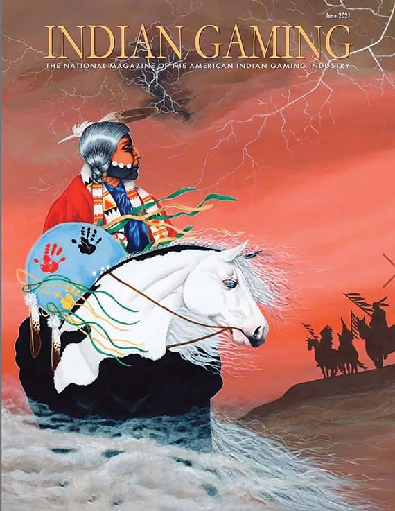 "Ghost Horse Guardian," one of Dietz’s original acrylic paintings, was selected as cover art for the June 2021 edition of the internationally circulated "Indian Gaming Magazine." (Photo courtesy of Erica Deitz)