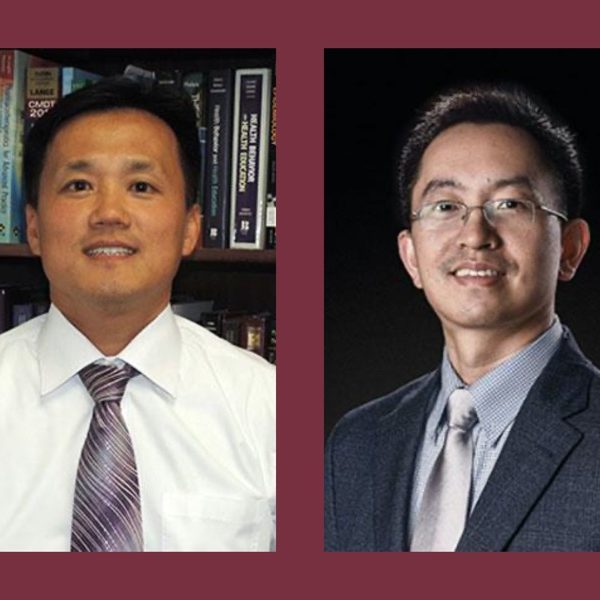 Founding Director of the BSSMC Hyochol “Brian” Ahn, a professor and the associate dean for research in the College of Nursing, and Associate Director Hongyu Miao, a tenured nursing professor and adjunct statistics professor. (FSU College of Nursing)