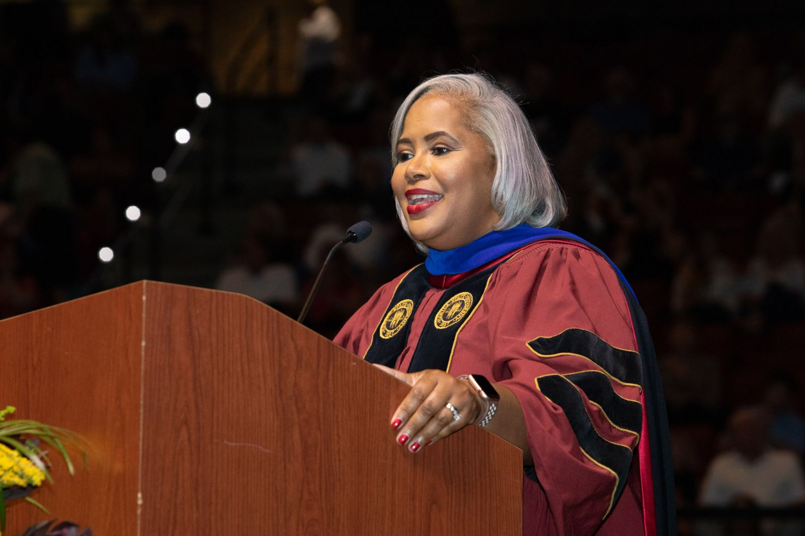 Dr. Andrea K. Friall addressed graduates of the College of Arts and Sciences during FSU's spring commencement Friday, April 29, 2022. (FSU Photography Services)