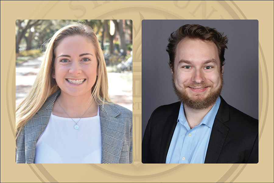 Jason Kuszynski and Catherine Fabiano, doctoral students in the Department of Chemistry and Biochemistry, received awards from the Department of Defense Science, Mathematics, and Research for Transformation (SMART) Scholarship Program.