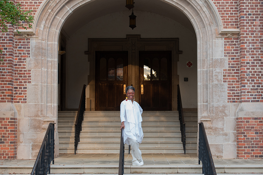 Jawole Willa Jo Zollar standing in front of Florida State University's Montgomery building which houses the School of Dance within the College of Fine Arts. (Photo courtesy of John D. and Catherine T. MacArthur Foundation)