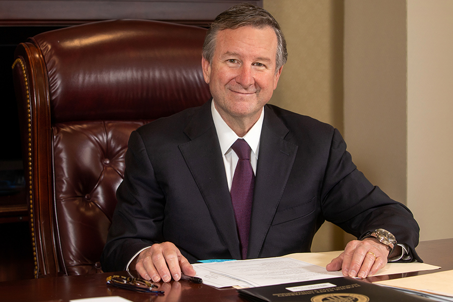 President Richard McCullough continuers to work during his first day in office at the Westcott Building Aug. 16, 2021. (FSU Photography Services)