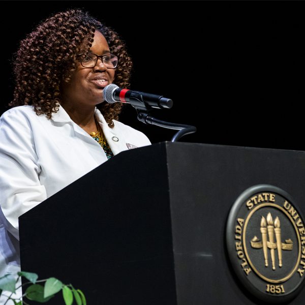 Dr. Shermeeka Hogans-Mathews speaks during the 2019 Florida State University College of Medicine White Coat Ceremony. (FSU College of Medicine/Colin Hackley)