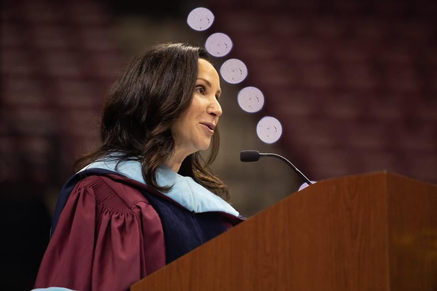 Vice President for Student Affairs Amy Hecht speaks at New Student Convocation on Aug. 21, 2022, at the Donald L. Tucker Civic Center. (FSU Photography Services)