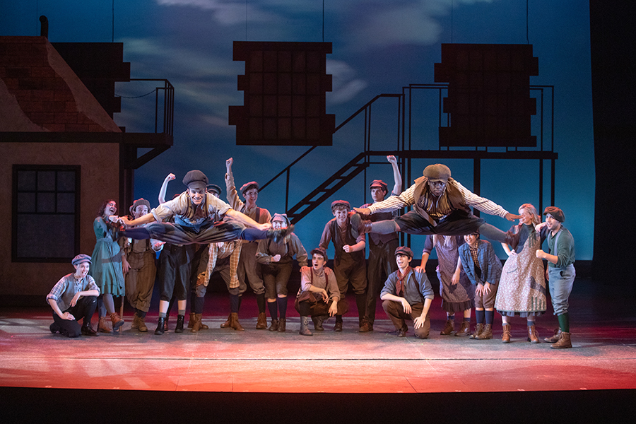 Students perform in the School of Theatre production of “Newsies” (2021).