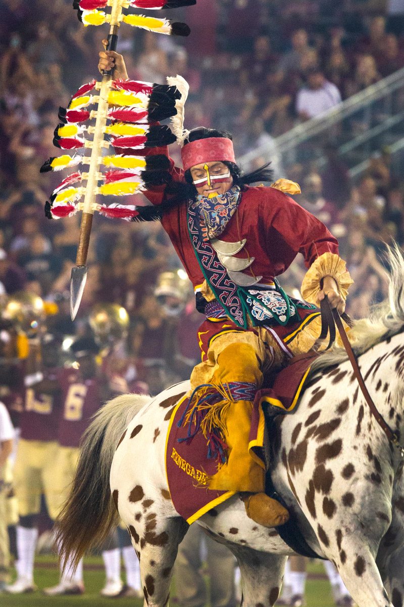FSU's Chief Osceola and Renegade, get the crowd ready for a 2018 game against Samford. (FSU Photography Services/Bruce Palmer)