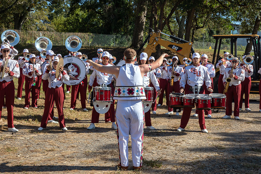 The Marching Chiefs perform at the FSU College of Business Legacy Hall groundbreaking on Oct. 14, 2022. (FSU Photography Services)