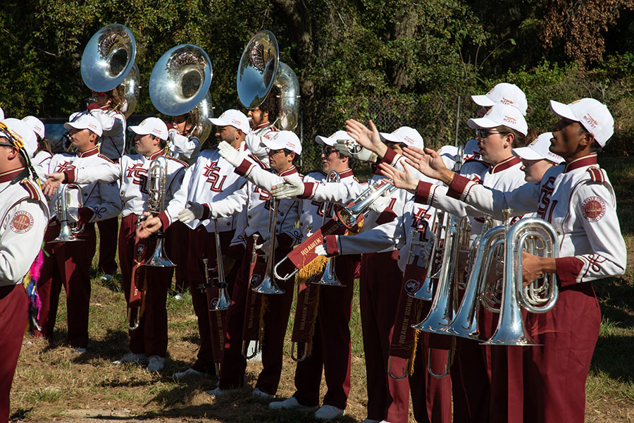 The Marching Chiefs perform at the FSU College of Business Legacy Hall groundbreaking on Oct. 14, 2022. (FSU Photography Services)