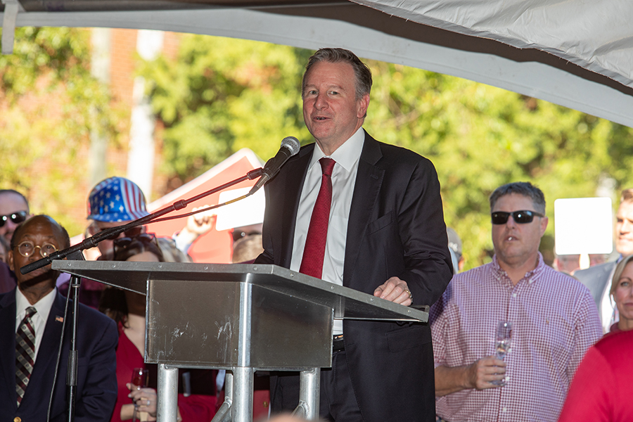 President Richard McCullough speaks at the groundbreaking of Legacy Hall Oct. 14, 2022. (FSU Photography Services)