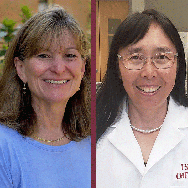 From left, Lynn Panton, professor in the College of Health and Human Sciences, and Qing Xiang “Amy” Sang, professor in the Department of Chemistry and Biochemistry. (Florida State University)