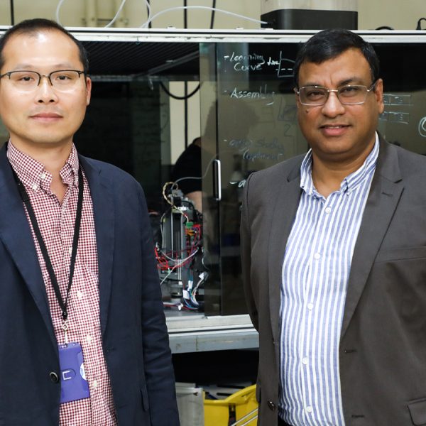 From left, Chiwoo Park, an associate professor in the FAMU-FSU College of Engineering, and Anuj Srivastava, a professor in the Department of Statistics in FSU’s College of Arts and Sciences. They are developing a motion-and-time analysis to measure the various motions of the human body during work. (Devin Bittner/FSU Arts and Sciences)