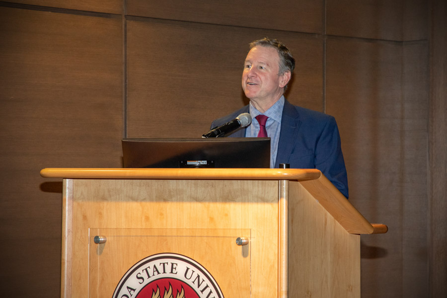 FSU President Richard McCullough speaks at the International Education Month kickoff on Tuesday, Nov. 1, at The Globe Auditorium.