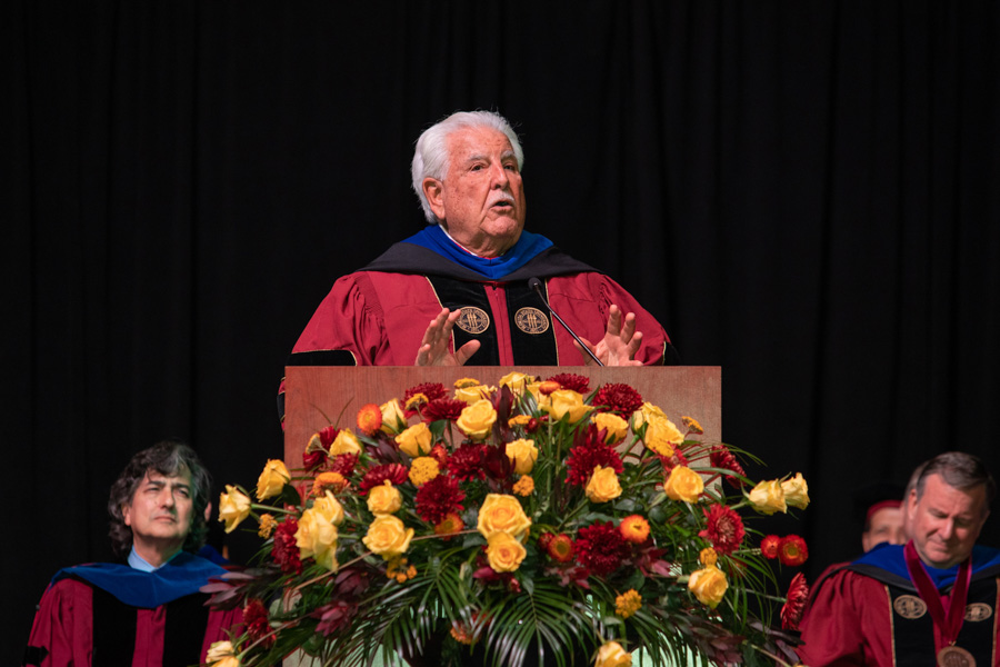 Dr. William T. Hold, the namesake of the College of Business’s Risk Management and Insurance program speaks at the 2 p.m. fall commencement ceremony, Dec. 9, 2022. (FSU Photography Services).
