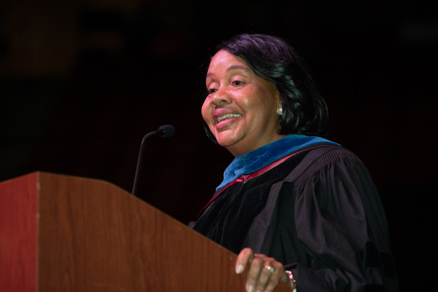 Dr. Maxine Montgomery, professor of English and one of the nation’s premier scholars in African American Literary and Cultural Studies speaks at the 7 p.m. fall commencement ceremony, Dec. 9, 2022. (FSU Photography Services)