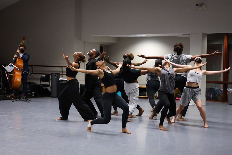 FSU School of Dance students rehearse “In the Same Tongue” with McIntyre dancers and musicians.