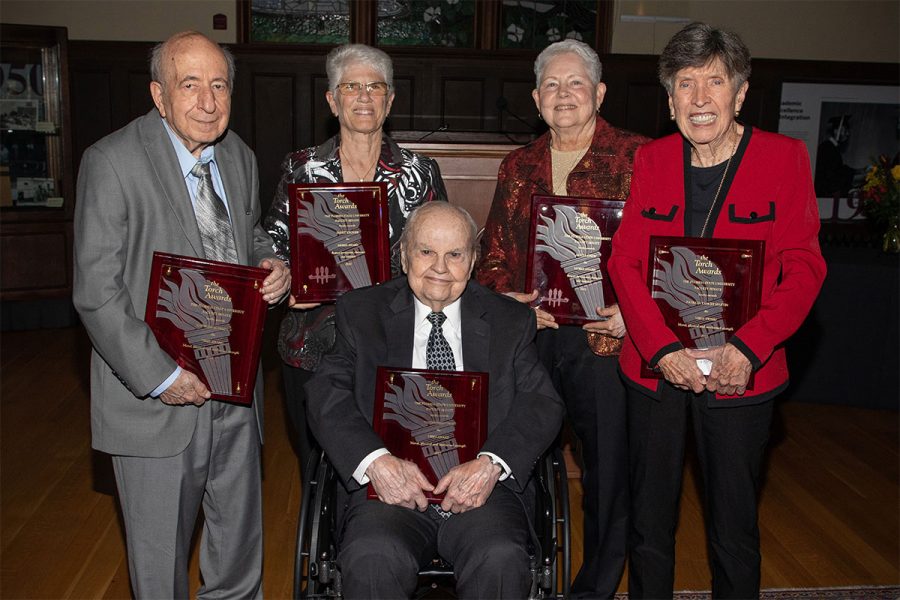 The 2022 Torch Award winners were recognized during a ceremony Feb. 16 at the Heritage Museum. Front row: Cliff Madsen. Second row (L to R): Vasken Hagopian, Janet Stoner, Alicia Crew and Patricia Martin.