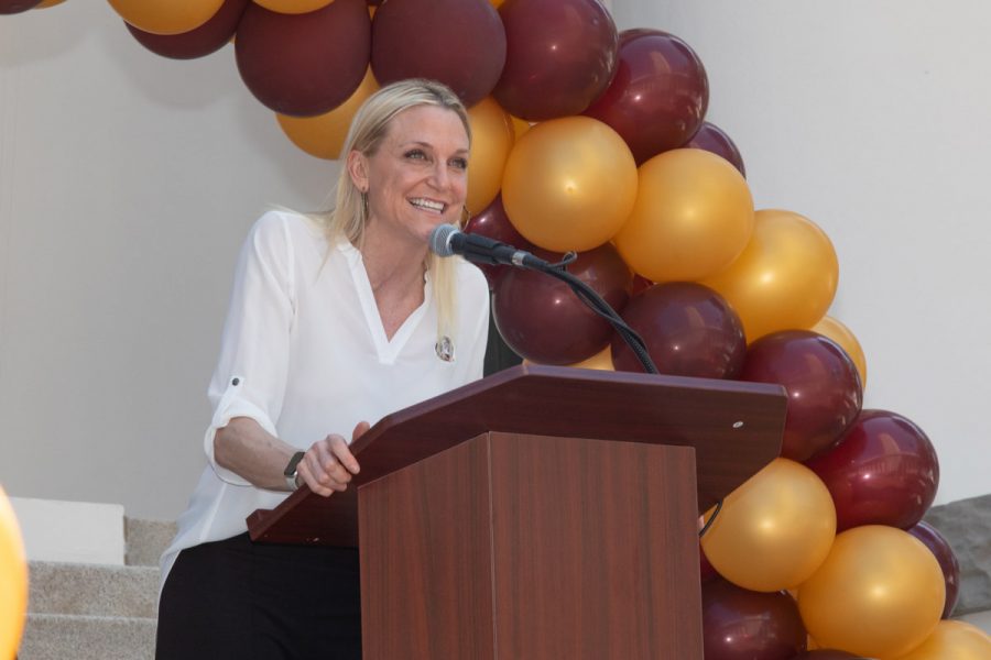 Head Women’s Basketball Coach Brooke Wyckoff speaks during FSU Day at the Capitol on March 21, 2023. (FSU Photography Services)