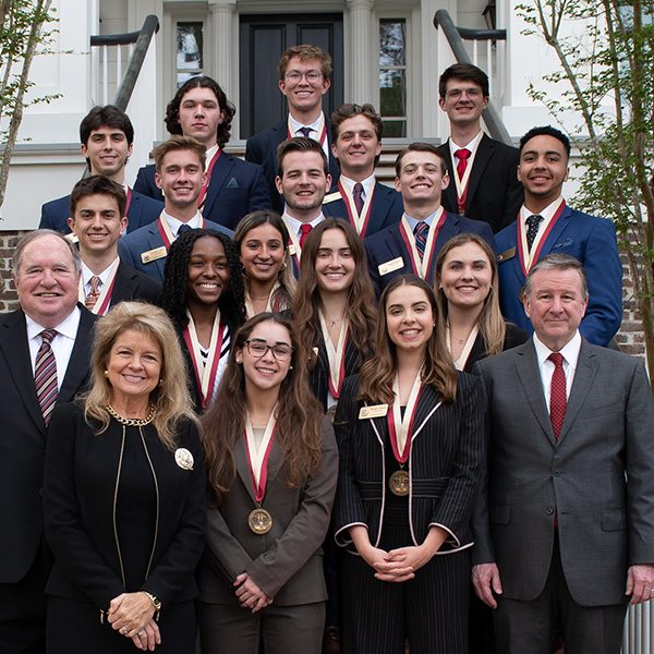 Seneff Honors Program namesake James Seneff and his wife Martha (front left) joined FSU President McCullough (front right) in celebrating this year’s scholars.