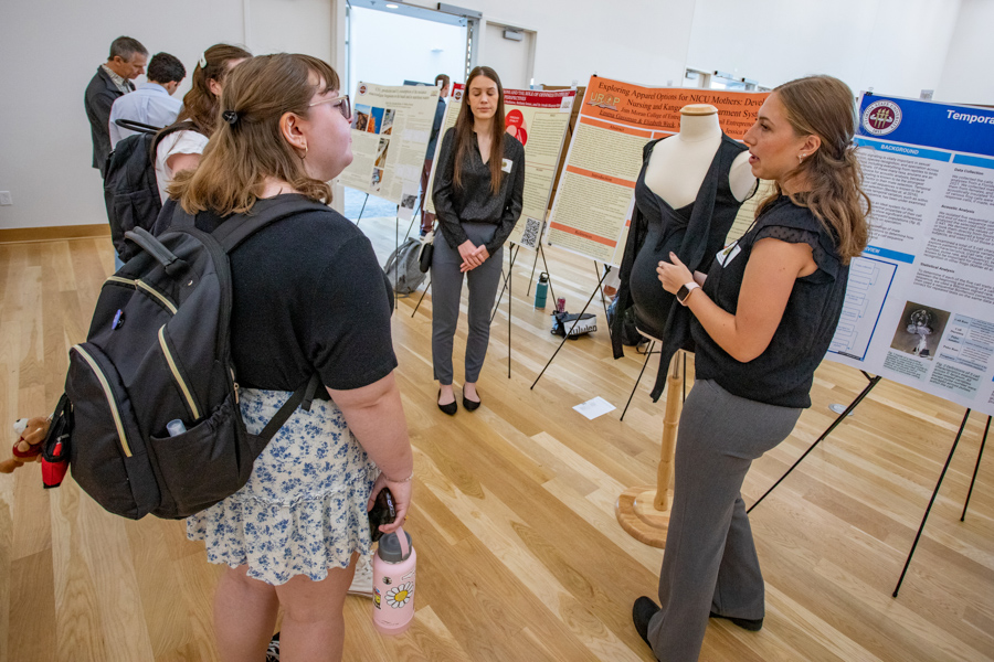 Students present at the 23rd annual Undergraduate Research Symposium in the Student Union ballrooms April 6, 2023. (FSU Photography Services)