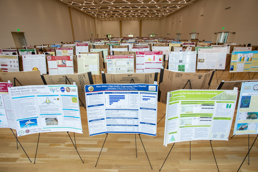 Student posters at the 23rd annual Undergraduate Research Symposium in the Student Union ballrooms April 6, 2023. (FSU Photography Services)