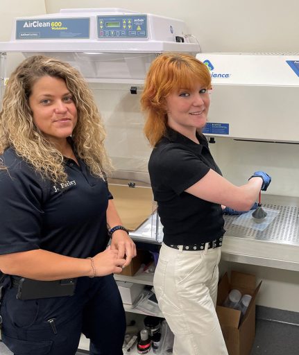 Haydn Parker (left), a junior in Crime Scene Investigation shadowed Evidence Custodian, Jessica Farley (left) from Crime Scene Investigations at the Wildwood Police Department, in Wildwood, FL during the Spring 2023 Session.