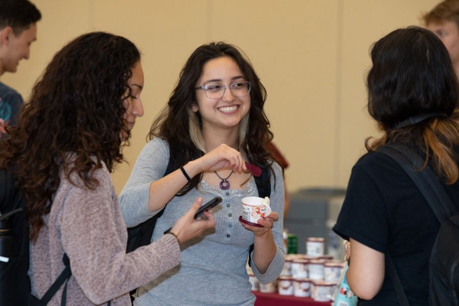 Students enjoy sweet treats at the annual President's Ice Cream Social, Thursday, April 13, 2023. (FSU Photography Services)