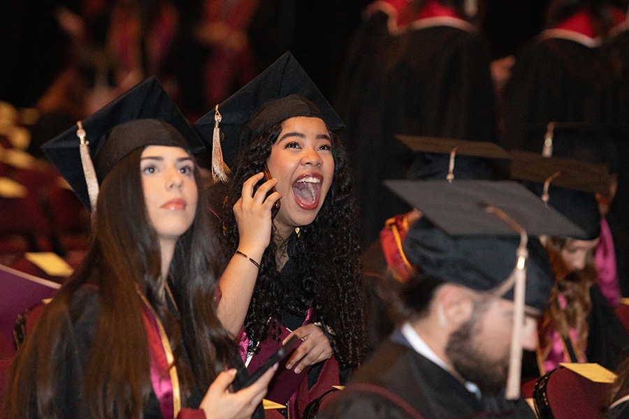 Florida State University graduates celebrate during the spring commencement Friday, May 5, 2023, at the Donald L. Tucker Civic Center. (FSU Photography Services)
