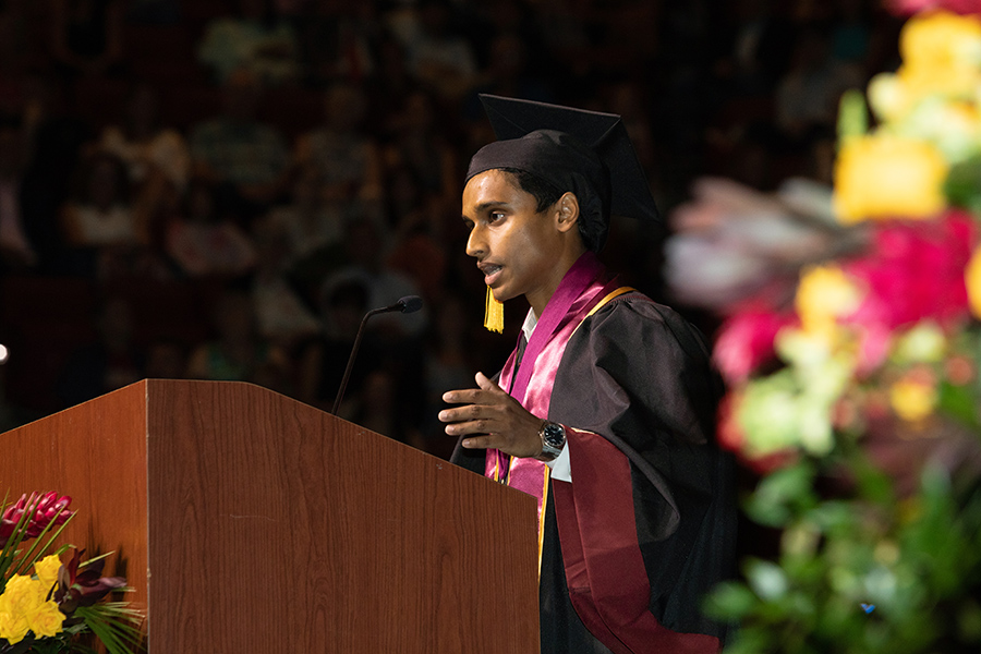 Florida State University student body president Nimna Gabadage speaks to fellow graduates during spring commencement Friday, May 5, 2023, at the Donald L. Tucker Civic Center. (FSU Photography)