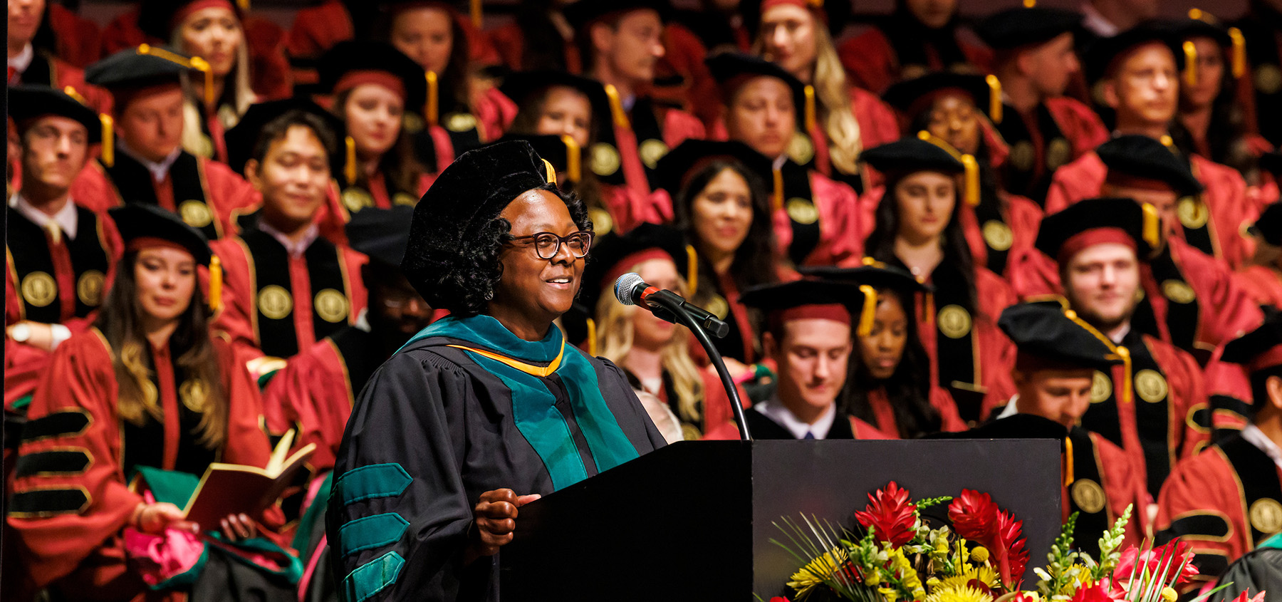 Interim Dean Alma Littles leading the 2023 M.D. Commencement Ceremony by Colin Hackley for the FSU College of Medicine.