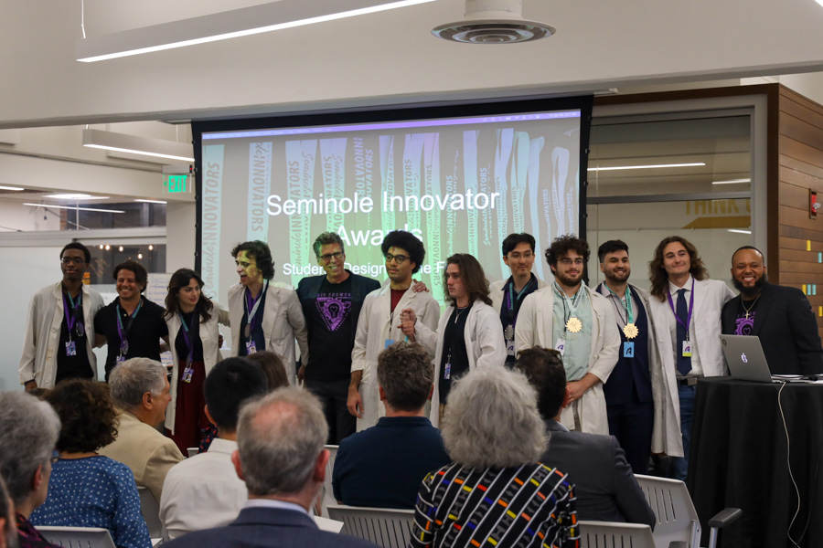 Students receiving Seminole Innovator Medallions at the Seminole Innovators Showcase April 28, 2023.