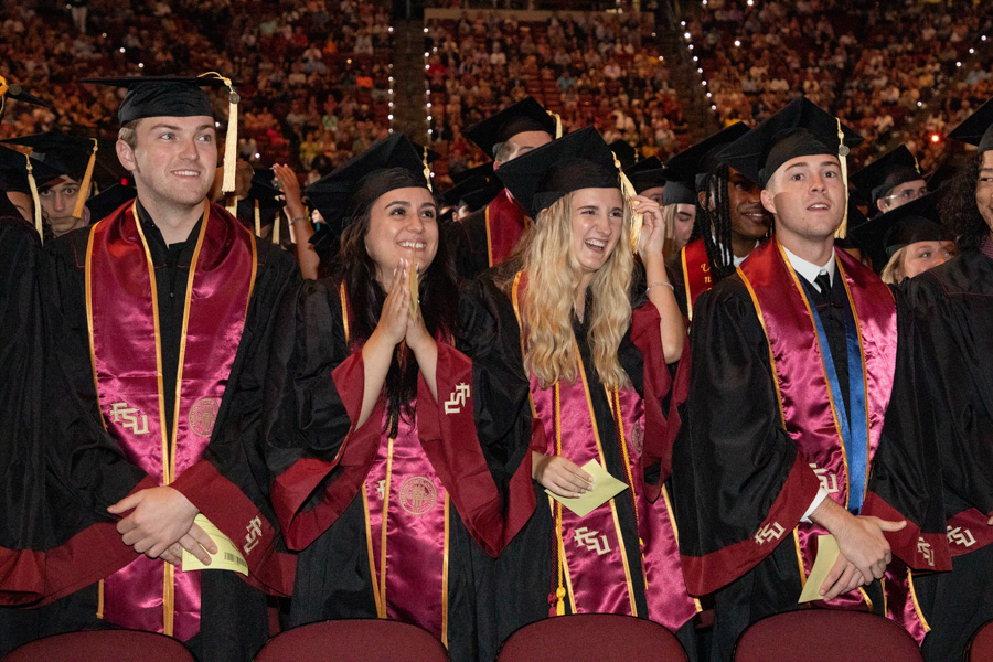 Florida State University graduates celebrate during spring commencement Saturday, May 6, 2023, at the Donald L. Tucker Civic Center. (FSU Photography Services)