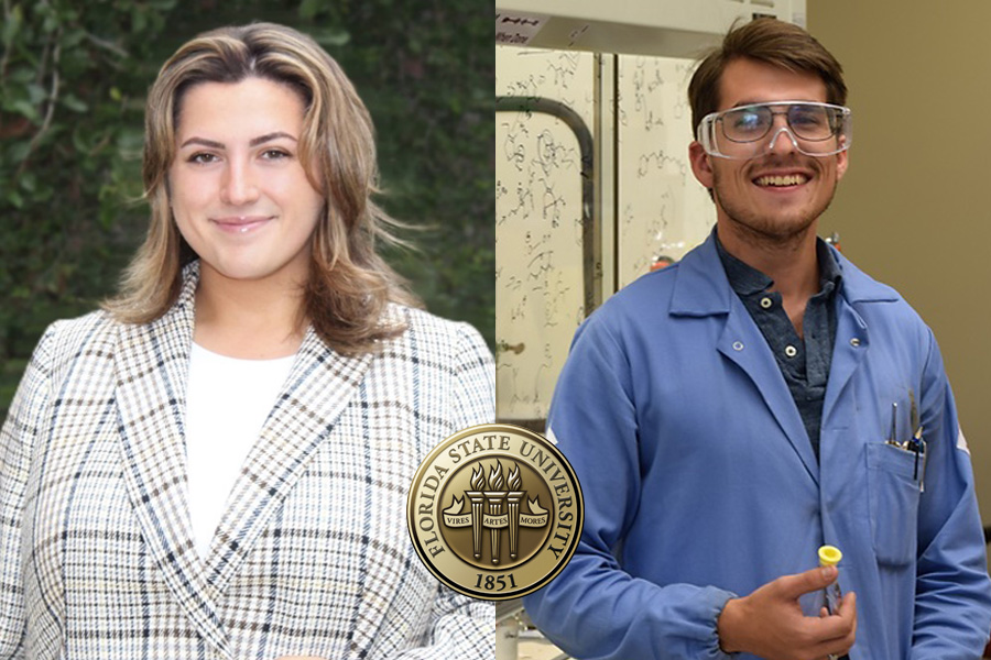 Ashley Arcidiacono and James Law, two recent doctoral graduates from FSU’s Department of Chemistry and Biochemistry, part of the College of Arts and Sciences, have received Arnold O. Beckman Postdoctoral Fellowships to continue their respective research.