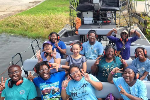 Upward Bound Math and Science Suwannee Valley students on summer college tour at Boggy Creek Airboat Adventures.