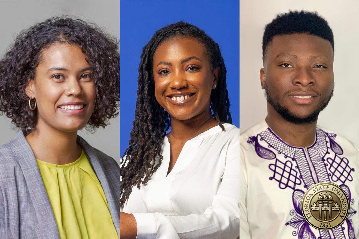 Three FSU doctoral students from the College of Arts and Sciences and the College of Music were named Mellon/ACLS Dissertation Innovation Fellows for their research pursuits in the humantities and interpretive social sciences. (From L to R: Carine Schermann, Danielle Davis and Alaba Ilesanmi.)