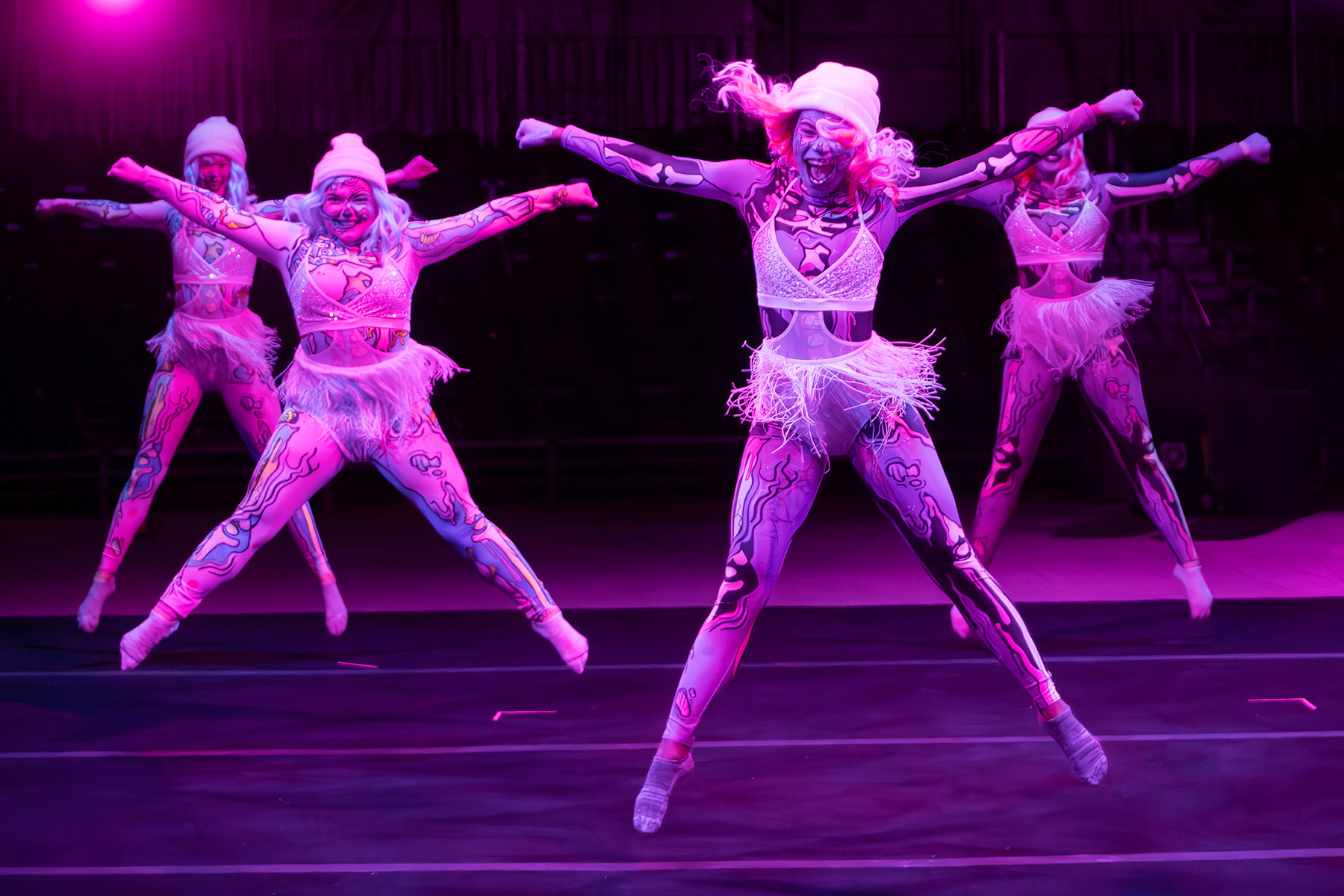 Madison Sarvis, Amanda Connor, Katherine Smith & Addison Nance dancing as Pop Zombies during dress rehearsal of the Halloween Show Series, 2023. (Bob Howard)