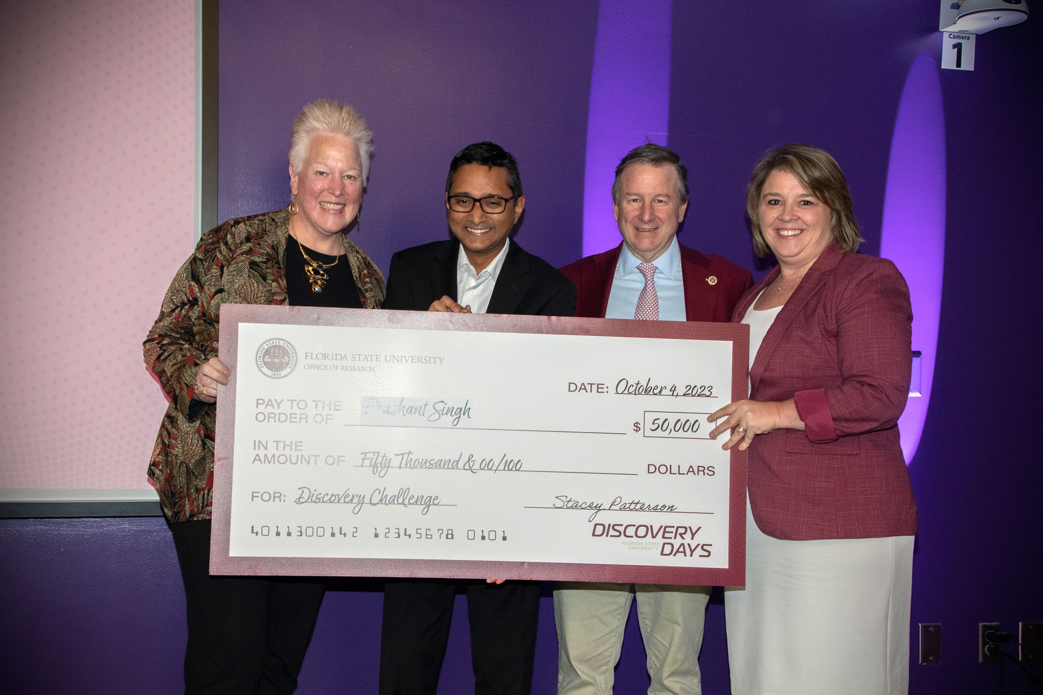 Prashant Singh took the top prize of $50,000 for a project aimed at improving food safety at the FSU Discovery Challenge event on Wednesday, Oct. 4, 2023. (FSU Photography Services)