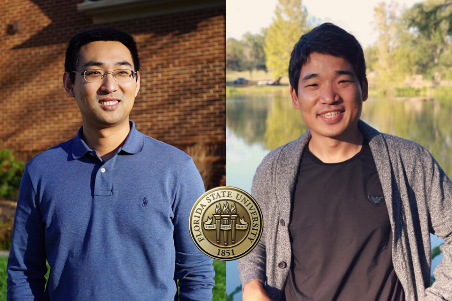 From left, Feng Bao and Sanghyun Lee, associate professors in the Florida State University Department of Mathematics.