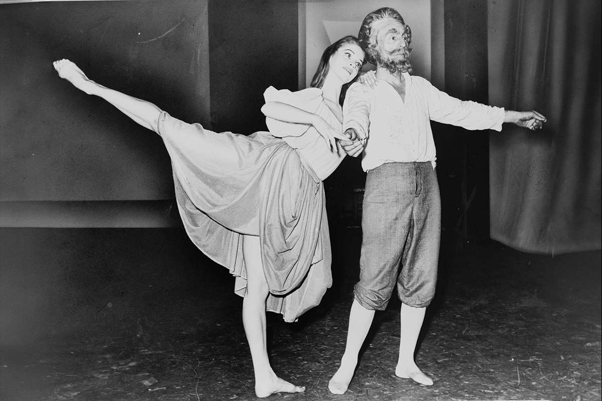 Suzanne Farrell and George Balanchine dancing in a segment of "Don Quixote" at New York State Theater in 1965. (Orlando Fernandez, World Telegram staff photographer, public domain)