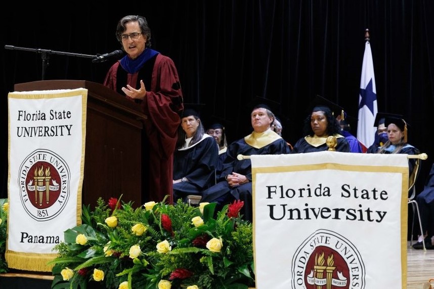 FSU Provost and Executive Vice President Jim Clark served as the keynote speaker at FSU-Panama’s 2023 commencement ceremony Tuesday, Dec. 5, at the City of Knowledge Convention Center. (FSU-Panama, Pedro Ahues)