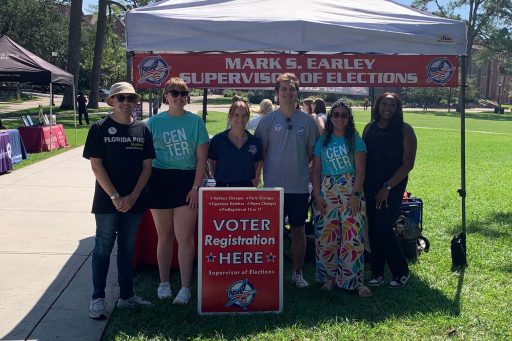 Members of FSU Votes table on Landis Green to encourage voter registration. (Center for Leadership & Service)