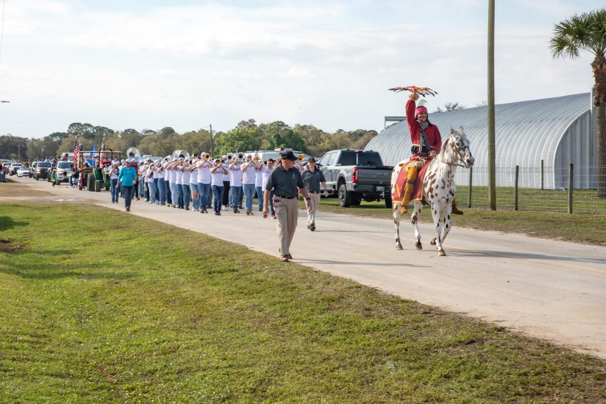 Renegade and Osceola open the rodeo at the 2024 Brighton Field Day at Brighton Seminole Reservation Saturday, Feb. 17, 2024. (FSU Photography)