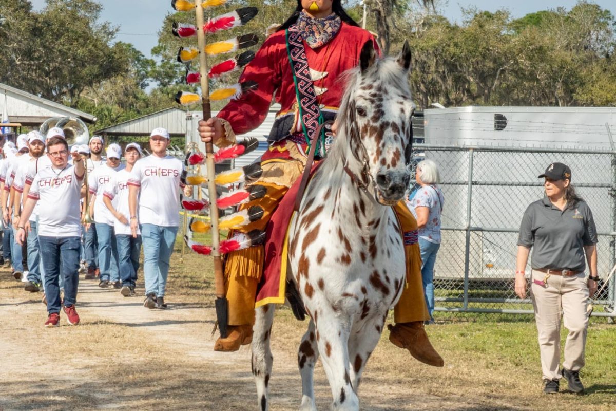 Osceola & Renegade in the Field Day Parade at the 2024 Brighton Field Day at Brighton Seminole Reservation on Saturday, Feb. 17, 2024. (FSU Photography)