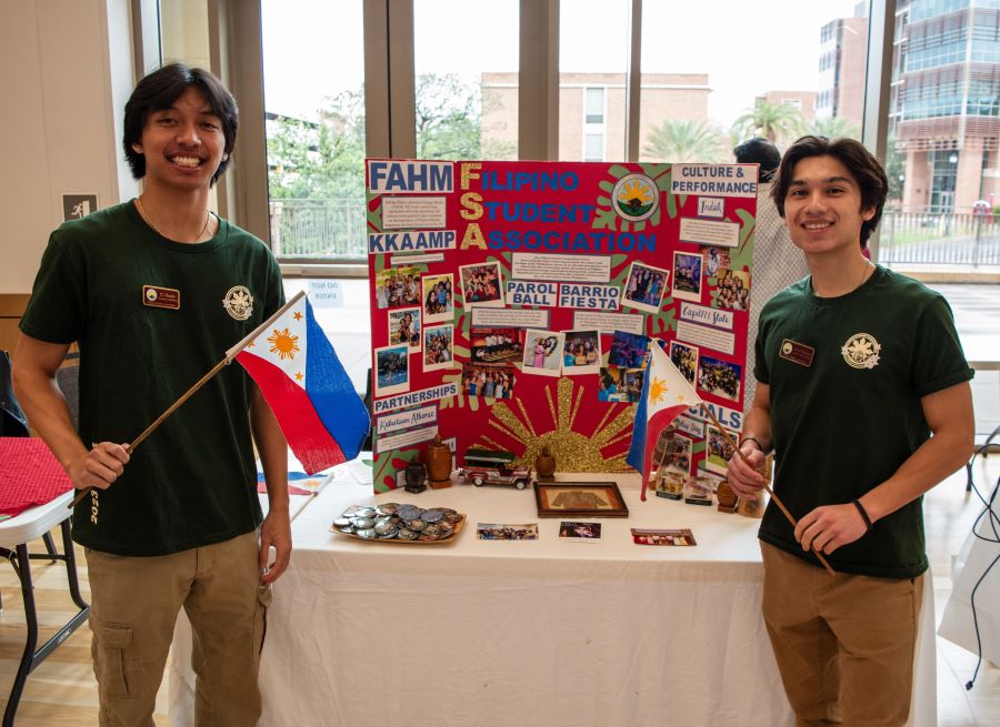 Students with the Filipino Student Association (FSA) in front of their table at the 29th Annual International Bazaar. (FSU Center for Global Engagement/Seamus Toner) 