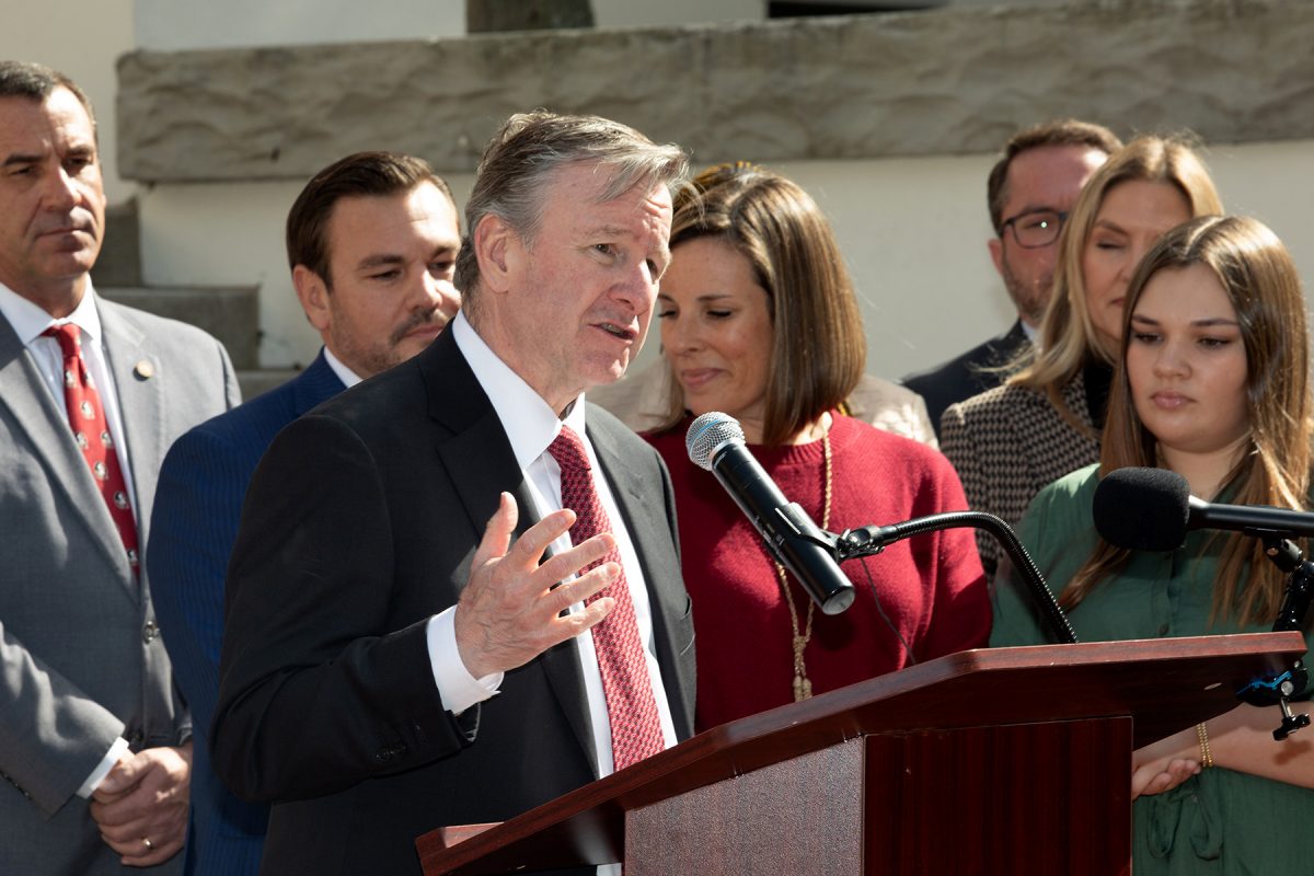 FSU President Richard McCullough speaks at a news conference announcing the launch of the FSU Institute for Pediatric Rare Diseases during FSU Day at the Capitol. (FSU Photography Services)