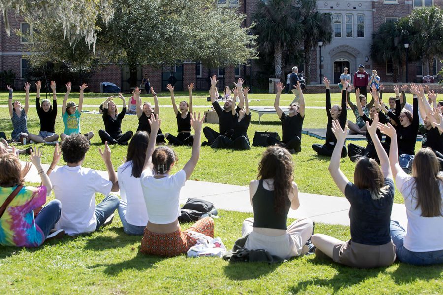 Members of the FSU Circus gave a preview of acts featured in the circus Spring Show (April) with live music played by the FSU Early and World Music Ensembles. Saturday, Feb 24, 2024 on Landis Green. (Bob Howard)
