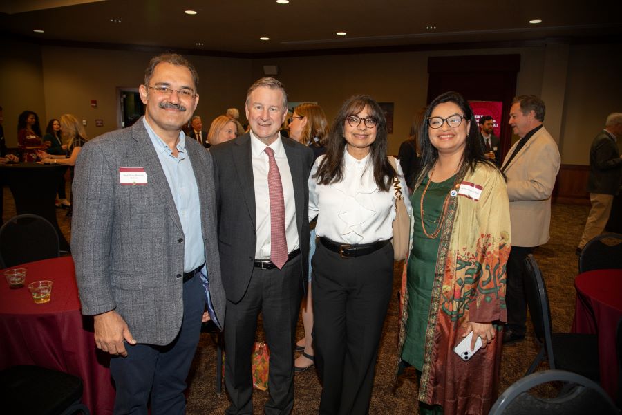 FSU President Richard McCullough and First Lady Jai Vartikar with Amber Noor Mustafa, a grantee of the Fulbright Foreign Student Program from Pakistan, and her husband, Syed Noor Mustafa Gilliani. (FSU Photography Services/Bill Lax)
